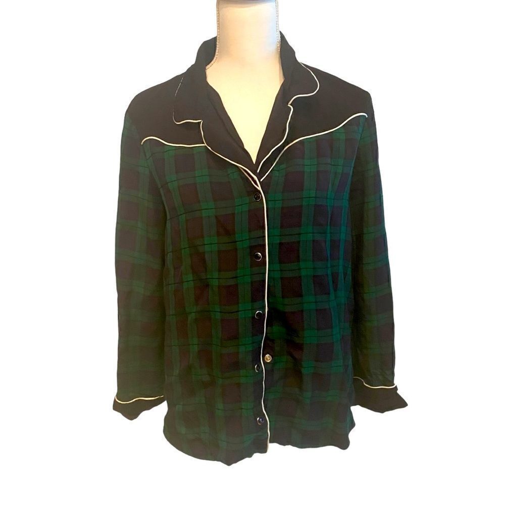 Hilfiger Green Plaid Pajama Top Size 40